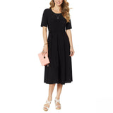 Nina Leonard Womens Nicole Belted Midi Dress With Godet Detail Black Medium