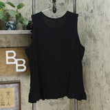 DG2 by Diane Gilman Women's Plus Size Slub Knit Ruffle Tank Top Black 3X