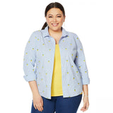 Lemon Way Women's Plus Size 365 Poplin Stretch Embroidered Button Down Shirt
