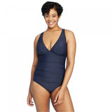 Kona Sol Women's Oxford Strappy Back High Coverage One Piece Swimsuit