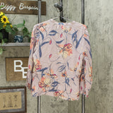A New Day Women's Floral Print 3/4 Sleeve Tie Waist Blouse