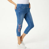 Belle by Kim Gravel Women's Flexibelle Floral Sequin Cropped Jeans