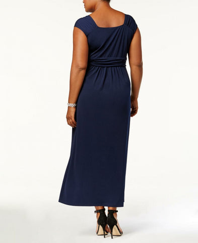 ny collection plus size ruched empire maxi dress Ny Collection Women's Plus Size Ruched Empire Maxi Dress Navy Blue Size 3X