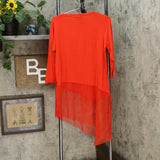 DG2 by Diane Gilman Women's Mixed Media 3/4 Sleeve Asymmetric Hem Top