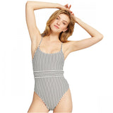 Shade & Shore Strappy Back Striped One Piece Swimsuit White / Black Large