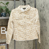 DG2 by Diane Gilman Women's Frayed-Hem Denim Jacket Khaki Paisley Small