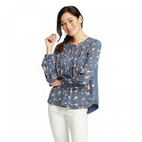 Knox Rose Women's Floral Print Long Sleeve Split Neck Blouse Shirt