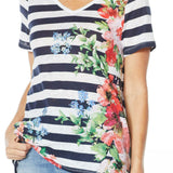 DG2 by Diane Gilman Women's Plus Burnout Embellished Top Navy Stripe 1X