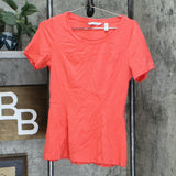Isaac Mizrahi Live! Short-Sleeve Seamed Peplum Knit Top Sunset Coral XS