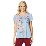 DG2 by Diane Gilman Women's Plus Hi-Low Floral Burnout Tee Blue 3X