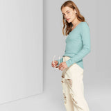 Wild Fable Women's Long Sleeve Rib Knit Henley T-Shirt
