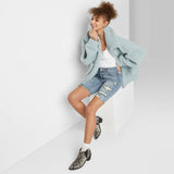 Wild Fable Women's High Rise Distressed Bermuda Jean Shorts