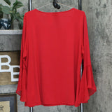 Susan Graver Women's Liquid Knit Top With Sheer Chiffon Bell Sleeves