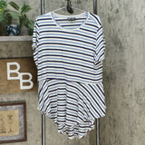 DG2 by Diane Gilman Striped Peplum Drama Top Chambray Plus 1X