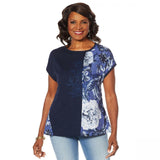 DG2 by Diane Gilman Women's Mixed Media Embroidered Front Seam Blouse