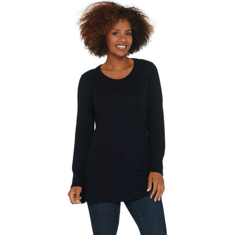 H by Halston Crew-Neck Tunic Sweater With Forward Notch Detail