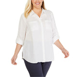 Charter Club Women's Plus Size Button Up Linen Utility Shirt