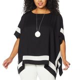 MarlaWynne WynneLayers Women's Plus Size Mixed Media Border Poncho Blouse