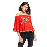 Xhilaration Women's Off Shoulder Embroidered Bell Sleeve Top Shirt Blouse