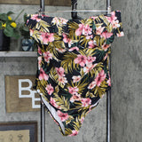 Kona Sol Womens Bandeau Ruffle One Piece Swim Bathing Suit Black 24W