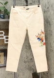 DG2 by Diane Gilman Women's Floral Applique Skinny Jeans 14 Petite Cream