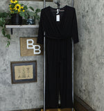 NY Collection Petite Belted 3/4 Sleeve Knit Jumpsuit