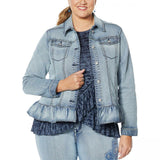 DG2 by Diane Gilman Women's Plus Size Ruffle Hem Sorbet Denim Jean Jacket