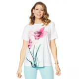 DG2 by Diane Gilman Women's Short Sleeve Floral Print T-Shirt