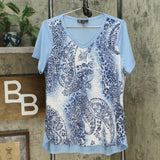 DG2 by Diane Gilman Women's Burnout Embellished T-Shirt Chambray Medium