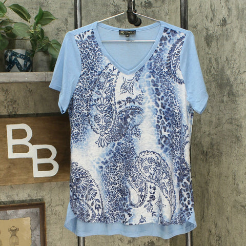 DG2 by Diane Gilman Women's Burnout Embellished T-Shirt Chambray Medium