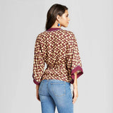 Xhilaration Women's Floral Wrap Kimono Maroon Medium