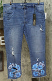 DG2 by Diane Gilman Women's Plus Size Stretch Floral Fray Hem Ankle Jeans