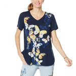 DG2 by Diane Gilman Burnout Printed And Embellished Top Navy Butterfly Large