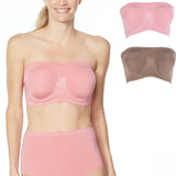 Rhonda Shear 2 Pack Underwire Bandeau Bras Mocha/ Pink Large