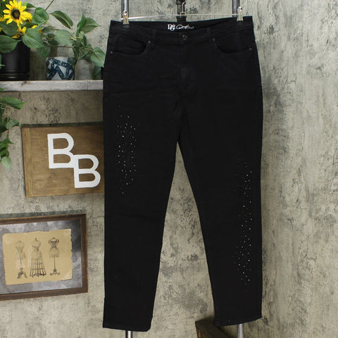 DG2 by Diane Gilman Women's Destructed Multi Stone Skinny Jeans Black 16