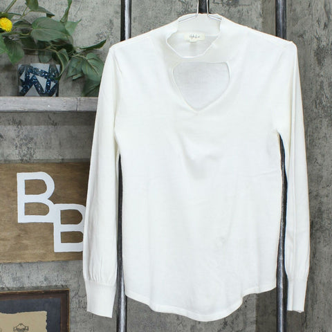 Style & Co Long Sleeve Keyhole Neck Tunic Sweater Winter White XS