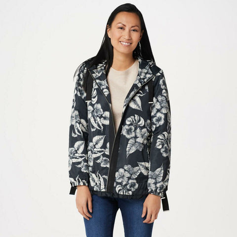 Dennis Basso Women's Floral Water Resistant Hooded Quilted Jacket
