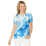 DG2 by Diane Gilman Women's Knit All Over Printed T-Shirt Blue Large