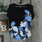 Alfani Plus Size Rounded Hem Floral T-Shirt Black / Blue Plus 0X