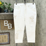 Curations Women's Vintage Paisley Embroidered Boyfriend Jeans White 12