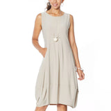 MarlaWynne Women's Matte Jersey Sleeveless Dress With Pockets Sand Petite XS