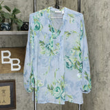 Susan Graver Printed Sheer Chiffon Tunic Set With Lace Trim. Blue/Mint Medium