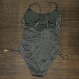 Xhilaration Womens Ruched Shiny Sparkle One Piece Swimsuit Shiny Green L