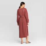 Prologue Women's Casual Fit Long Sleeve Boat Neck Midi Shift Dress