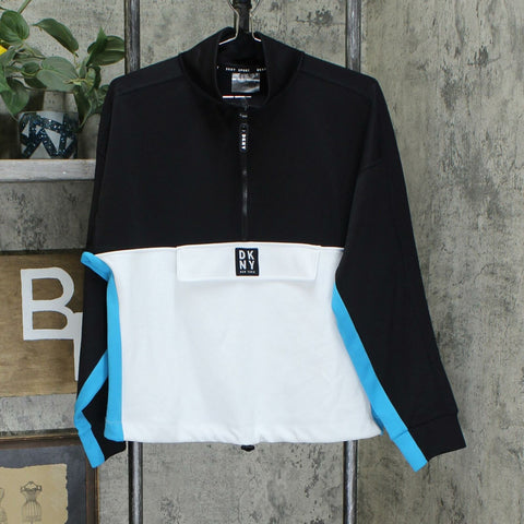 DKNY Sport Women's Colorblock Half Zip Pullover Sweatshirt Black Large