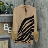 Alfani Plus Size Animal Stripe Faux Fur Cuff Pullover Sweater