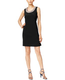R&M Richards Women's Embellished Neck Sleeveless Stretch Dress Black 4
