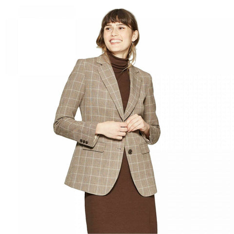 A New Day Women's Plaid Long Sleeve Button-Front Bi-Stretch Twill Blazer