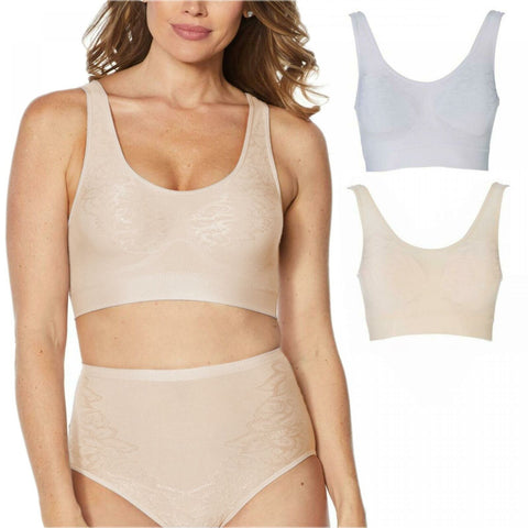 Rhonda Shear 2 Pack Jacquard Ahh Bras With Removable Pads Neutrals XL