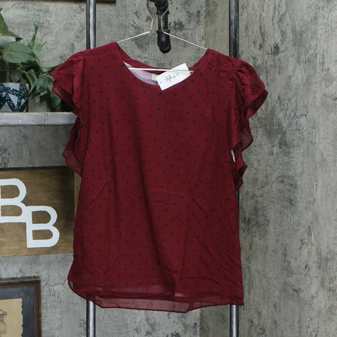 Style & Co Women's Dot Print Flutter Sleeve Top